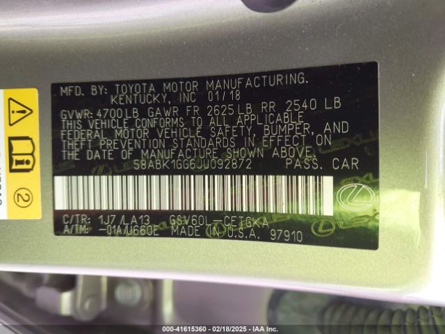 58ABK1GG6JU092872 Lexus ES 350
