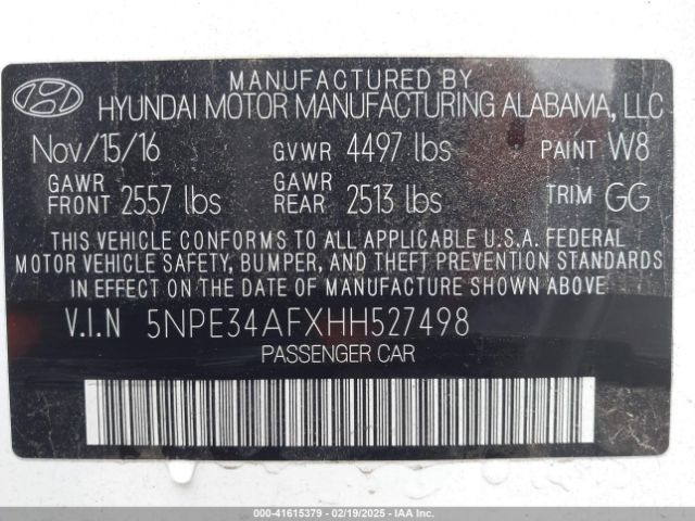 5NPE34AFXHH527498 Hyundai Sonata Limited