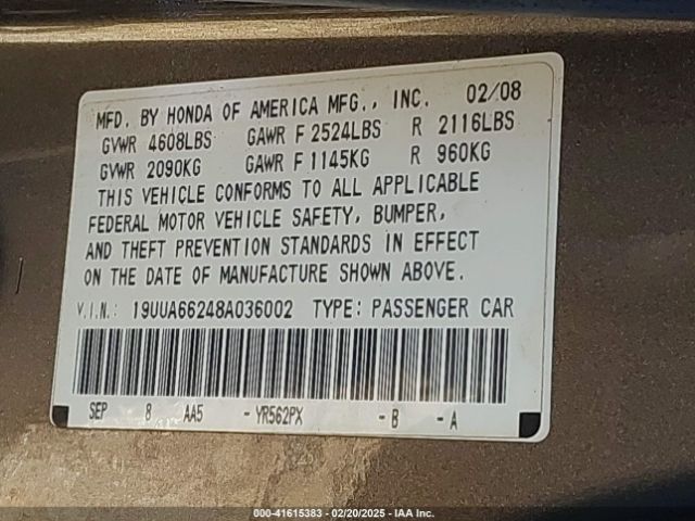2008 ACURA TL 19UUA66248A036002 Photo 8