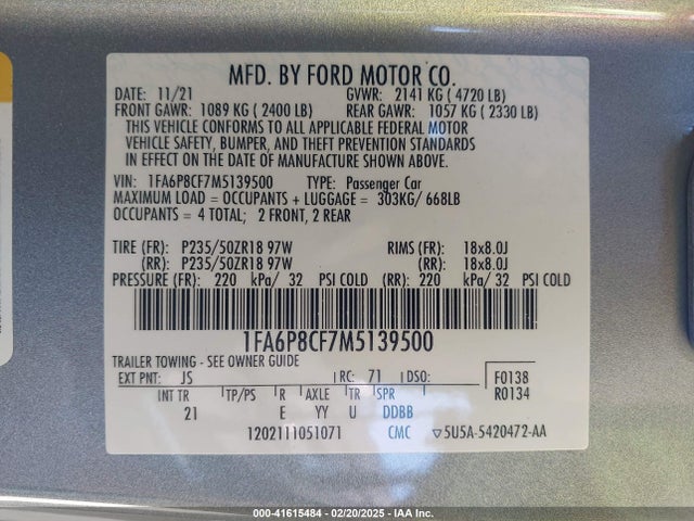 Ford Mustang Gt Fastback 2021 1FA6P8CF7M5139500 Image 9