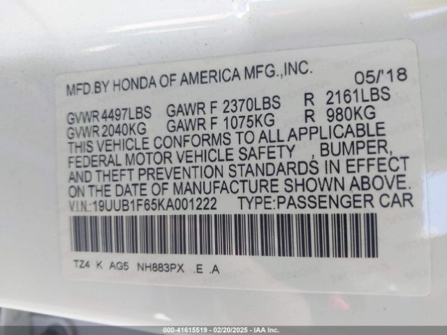 19UUB1F65KA001222 Acura Tlx Tech   A-spec Pkgs