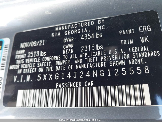 5XXG14J24NG125558 KIA K5 LXS