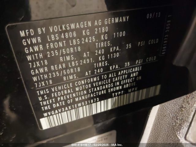WVGAV3AX1EW531873 Volkswagen Tiguan Sel