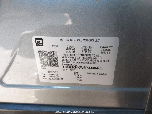 1GNERHKW6PJ340485 Chevrolet Traverse Fwd Lt Leather