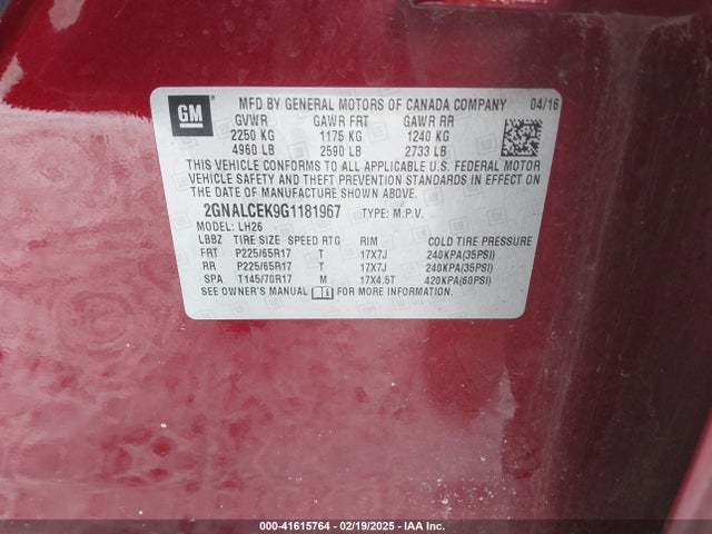 2GNALCEK9G1181967 Chevrolet EQUINOX LT
