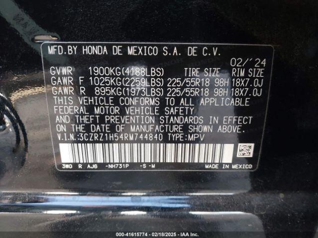 3CZRZ1H54RM744840 Honda Hr-v 2wd Sport/2wd Sport W/o Bsi