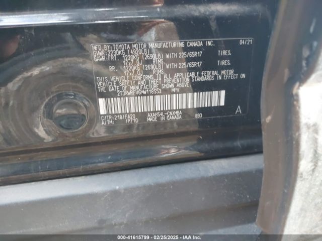 2T3RWRFV6MW118553 Toyota Rav4 Hybrid Xle