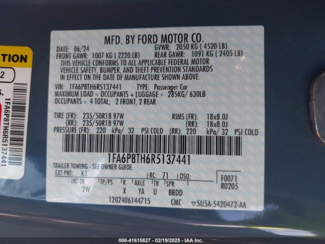 1FA6P8TH6R5137441 Ford Mustang Ecoboost Fastback