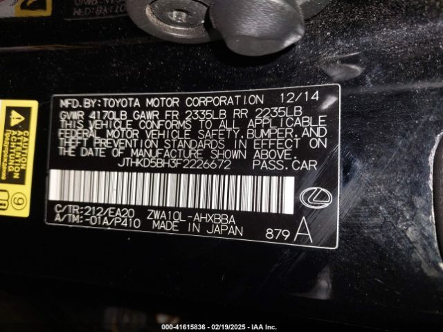 JTHKD5BH3F2226672 Lexus CT 200H