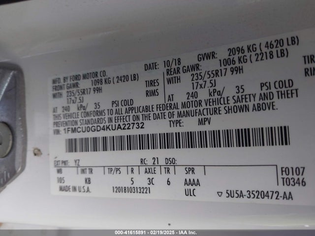 1FMCU0GD4KUA22732 Ford ESCAPE SE