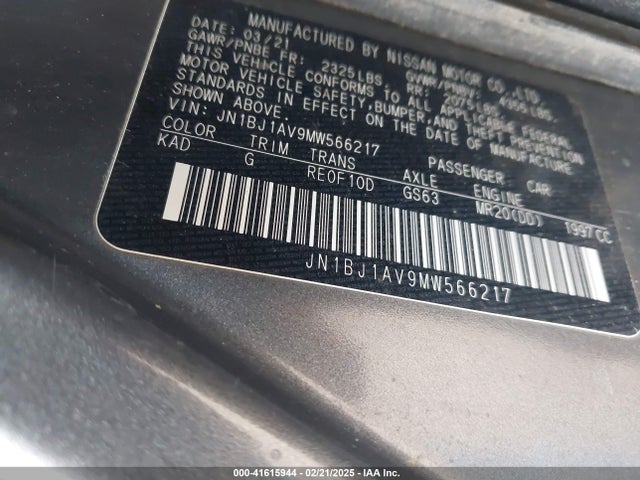 JN1BJ1AV9MW566217 Nissan Rogue Sport S Fwd Xtronic Cvt