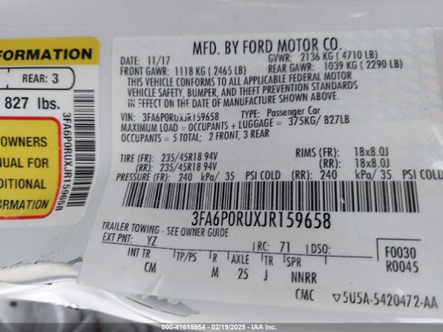 3FA6P0RUXJR159658 Ford Fusion Hybrid Titanium
