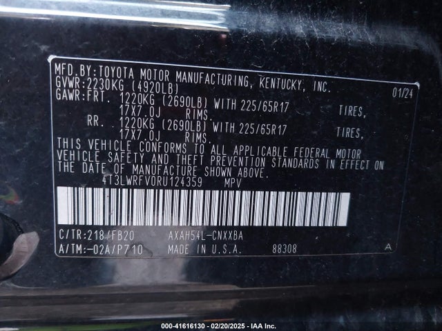4T3LWRFV0RU124359 Toyota Rav4 Hybrid Le