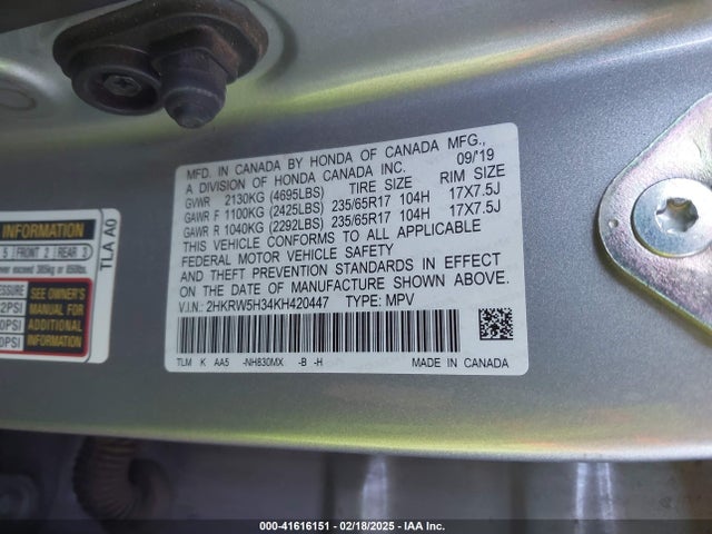 2HKRW5H34KH420447 Honda CR-V LX