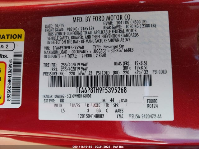 1FA6P8TH9F5395268 Ford Mustang Ecoboost