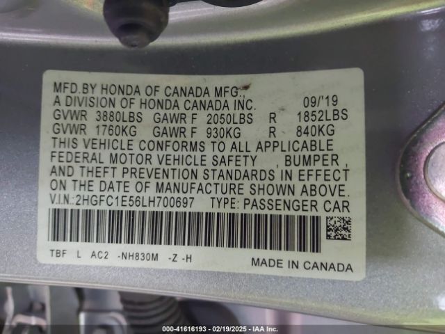 2HGFC1E56LH700697 Honda CIVIC SI SEDAN
