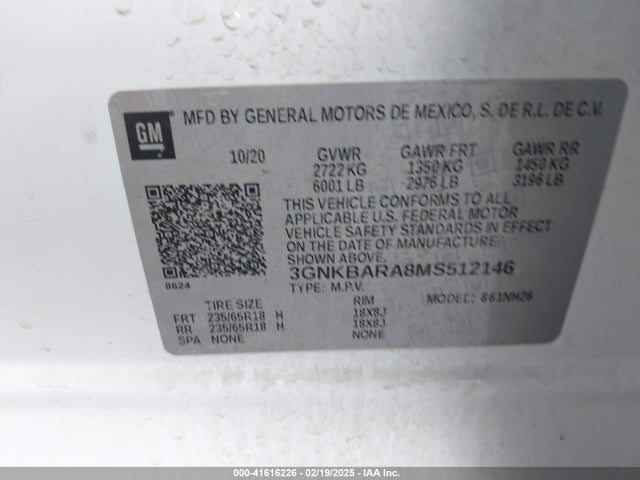 3GNKBARA8MS512146 Chevrolet Blazer Fwd L