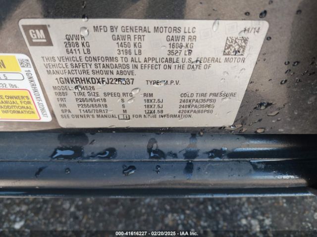 1GNKRHKDXFJ226537 Chevrolet Traverse 2lt