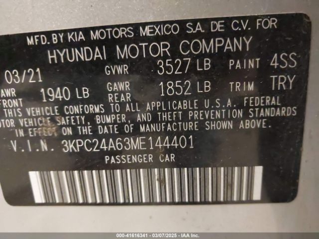 3KPC24A63ME144401 Hyundai ACCENT SE
