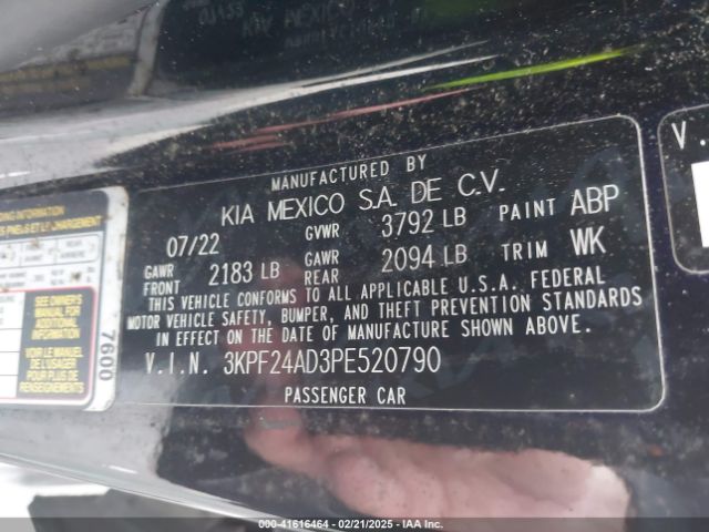 3KPF24AD3PE520790 KIA FORTE LX