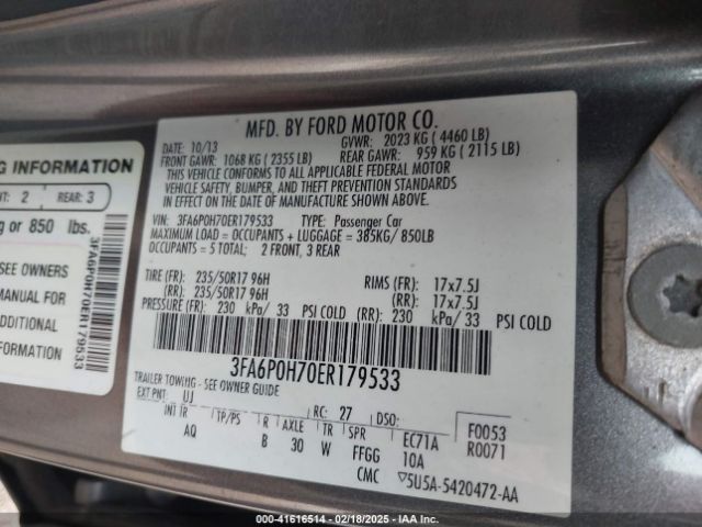 3FA6P0H70ER179533 Ford FUSION SE