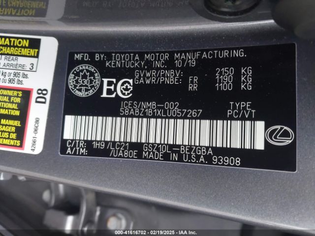 58ABZ1B1XLU057267 Lexus Es 350 Premium