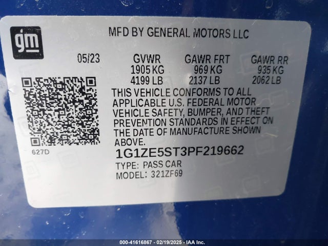 1G1ZE5ST3PF219662 Chevrolet Malibu Fwd 2lt