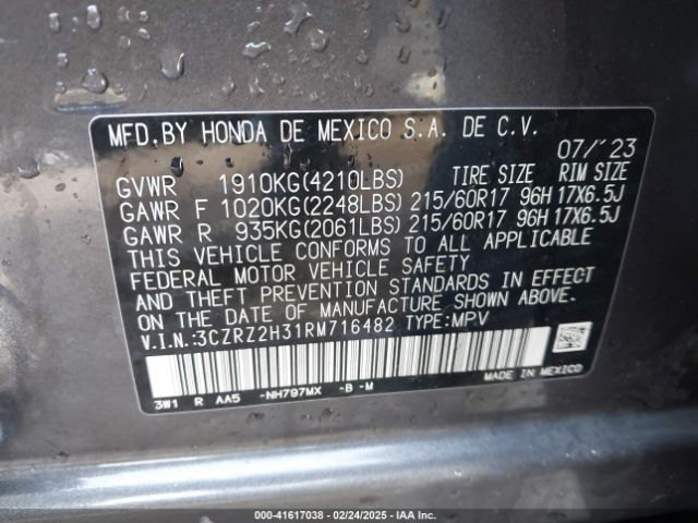 3CZRZ2H31RM716482 Honda Hr-v Awd Lx