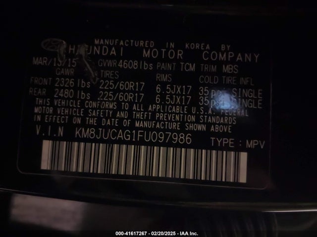Hyundai TUCSON SE 2015 KM8JUCAG1FU097986 Image 9