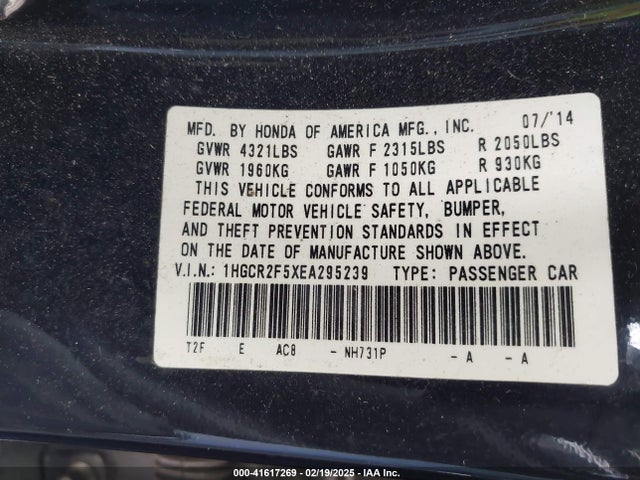 Honda Accord Sport 2014 1HGCR2F5XEA295239 Image 9