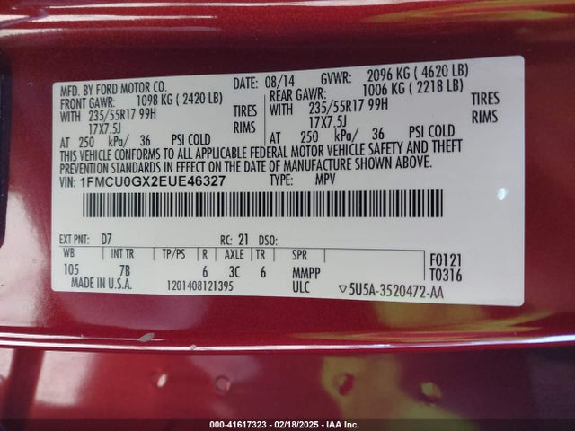 Ford ESCAPE SE 2014 1FMCU0GX2EUE46327 Image 9