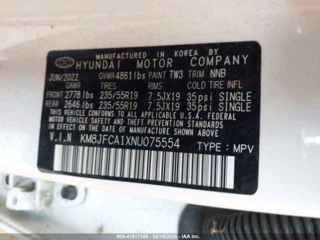 KM8JFCA1XNU075554 Hyundai Tucson Hybrid Sel Convenience