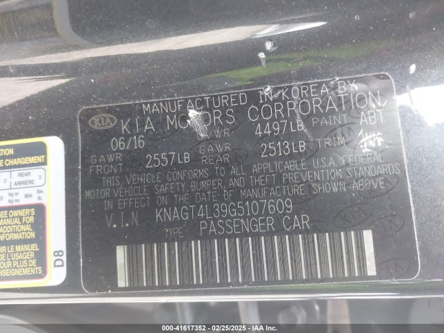 KNAGT4L39G5107609 KIA Optima Lx