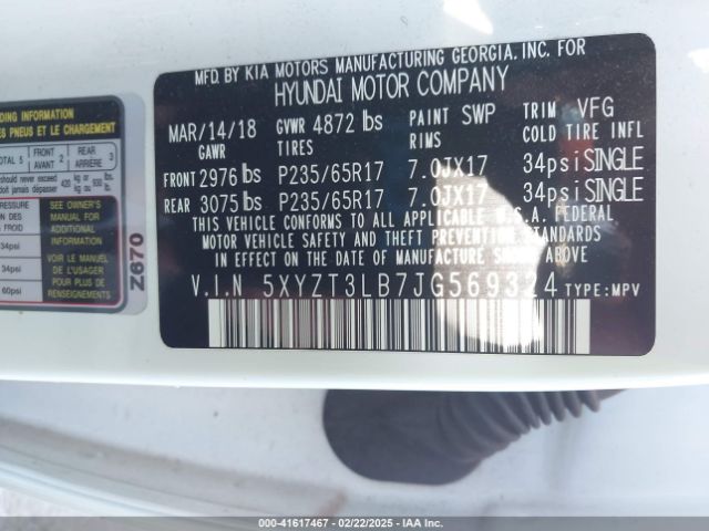 5XYZT3LB7JG569324 Hyundai Santa Fe Sport 2.4l