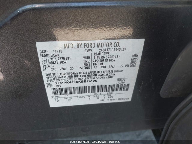 2FMPK4J9XKBB24125 Ford EDGE SEL