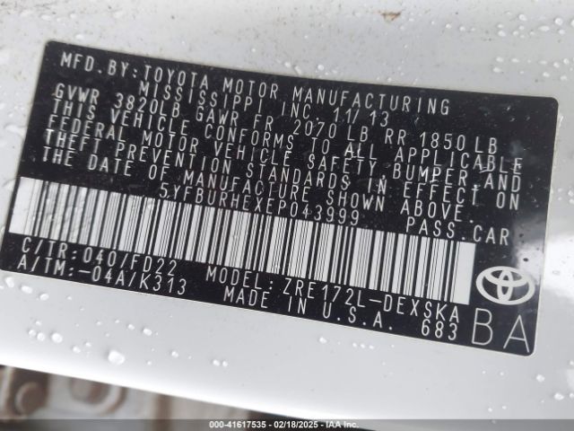 5YFBURHEXEP043999 Toyota Corolla S Plus