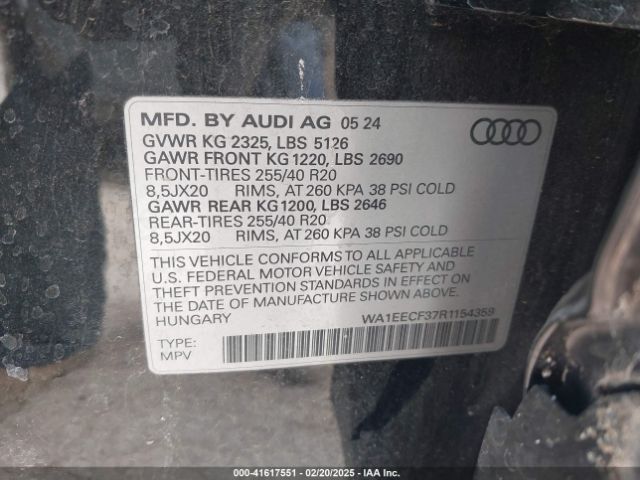 WA1EECF37R1154359 Audi Q3 Premium Plus 45 Tfsi S Line Quattro Tiptronic