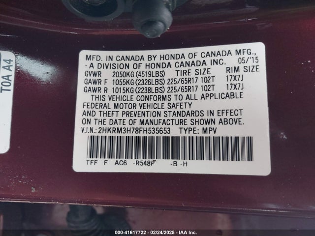 Honda Cr-v Ex-l 2015 2HKRM3H78FH535653 Image 9
