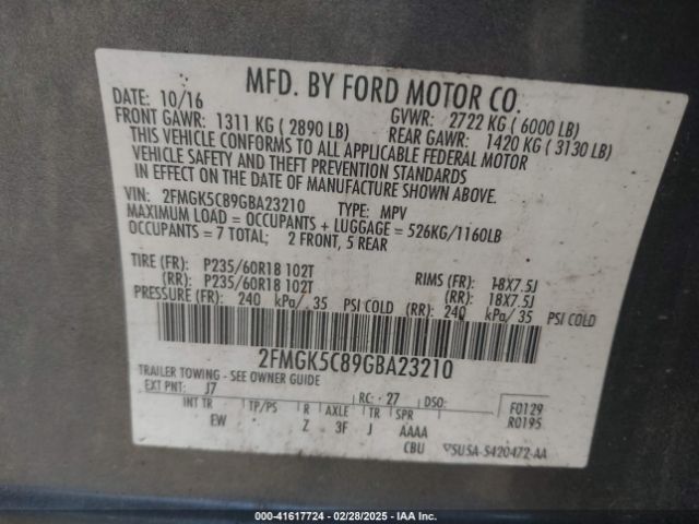 2FMGK5C89GBA23210 Ford FLEX SEL