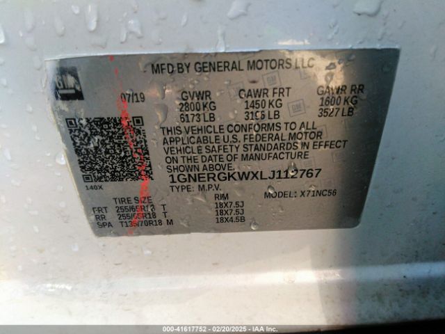 1GNERGKWXLJ112767 Chevrolet Traverse Fwd Lt Cloth