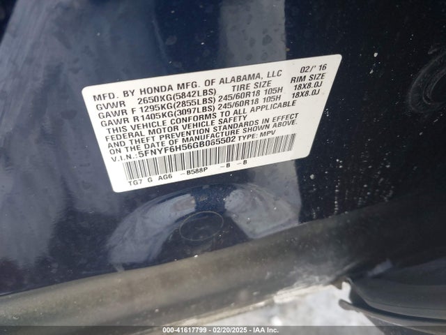 5FNYF6H56GB065502 Honda Pilot Ex-l