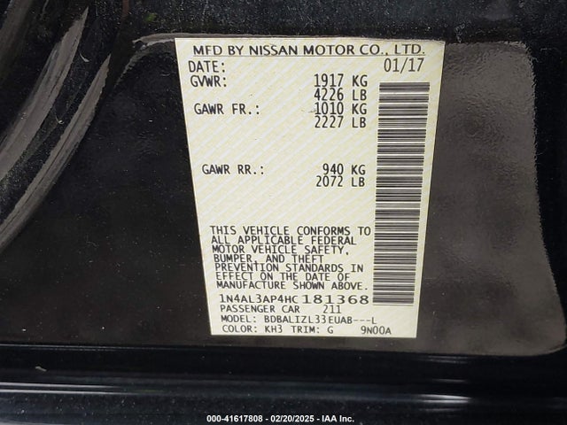 1N4AL3AP4HC181368 Nissan Altima 2.5 Sv