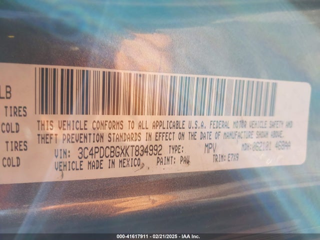 3C4PDCBGXKT834992 Dodge JOURNEY SE