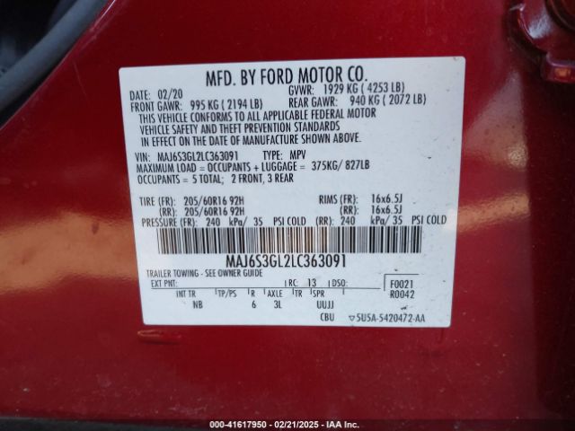 MAJ6S3GL2LC363091 Ford Ecosport Se