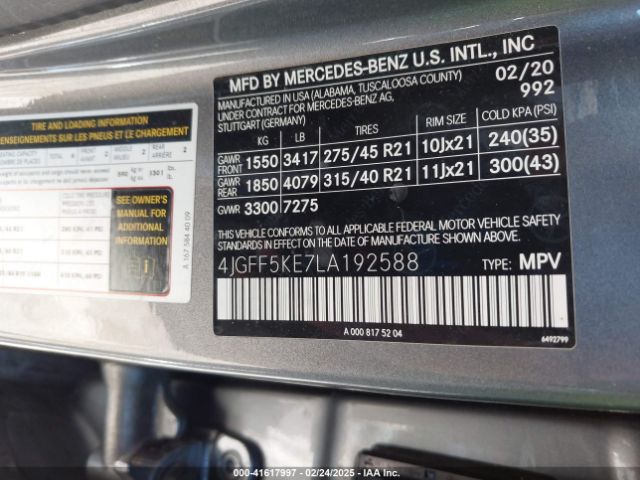 4JGFF5KE7LA192588 Mercedes-Benz Gls 450 4matic