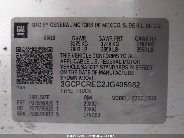 3GCPCREC2JG405982 Chevrolet Silverado 1500 1lt