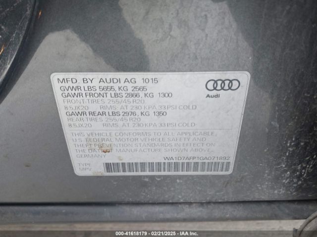 WA1D7AFP1GA071892 Audi Q5 3.0t Premium Plus