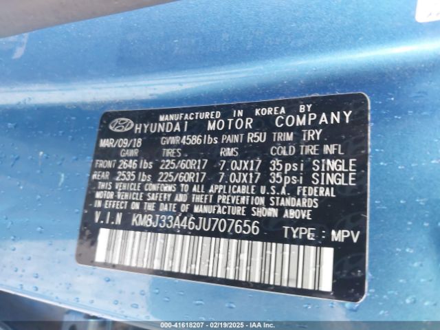 KM8J33A46JU707656 Hyundai TUCSON SEL