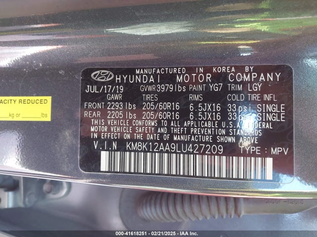 KM8K12AA9LU427209 Hyundai Kona Se