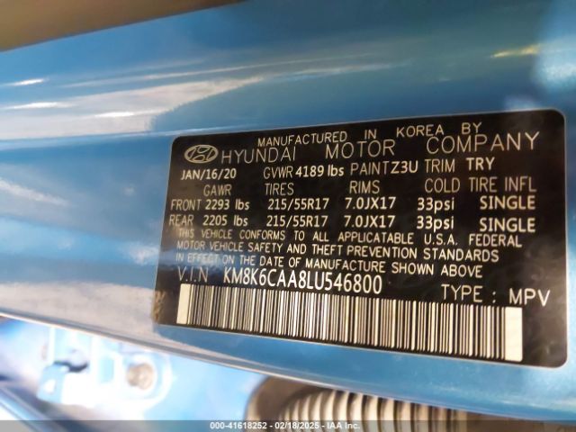 KM8K6CAA8LU546800 Hyundai Kona Sel Plus